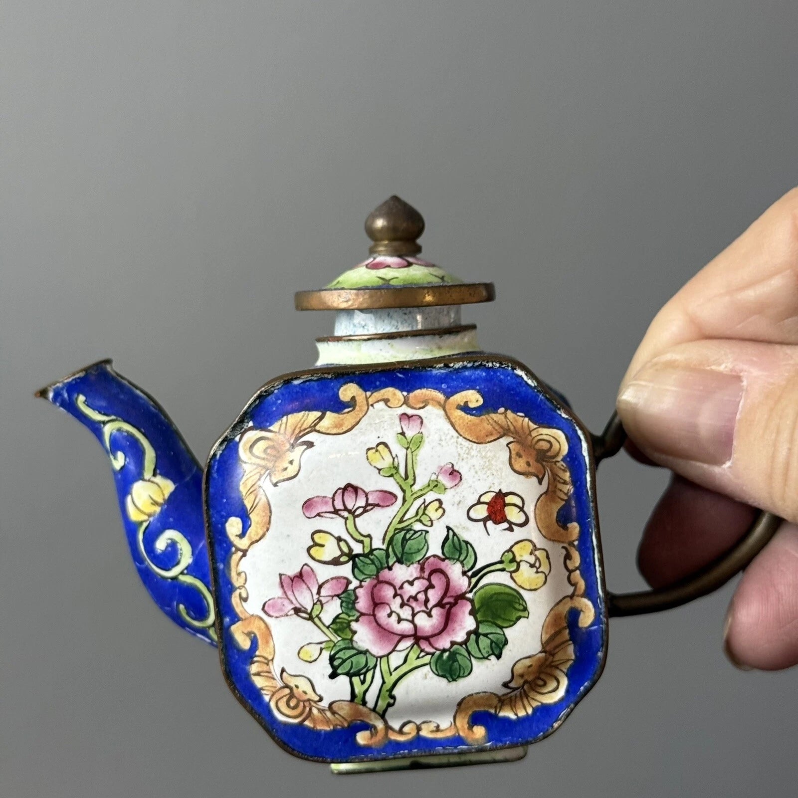 Miniature Decorative Enamel on Brass Tea Pots 3, 1 Porcelain READ | eBay