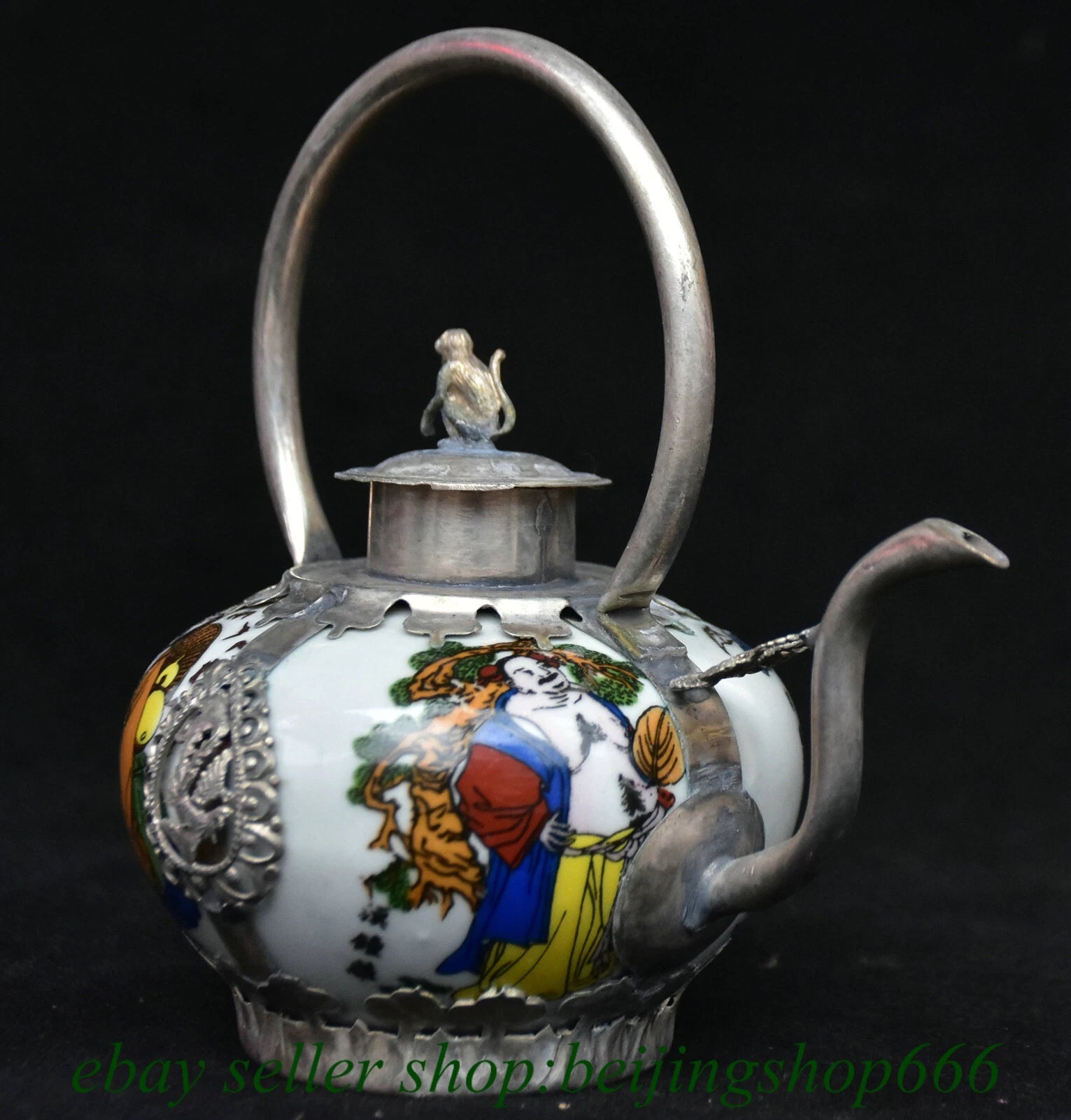 5.6" Old Chinese Copper enamel Porcelain Lohan Arhat Portable Kettle Teapot | eBay
