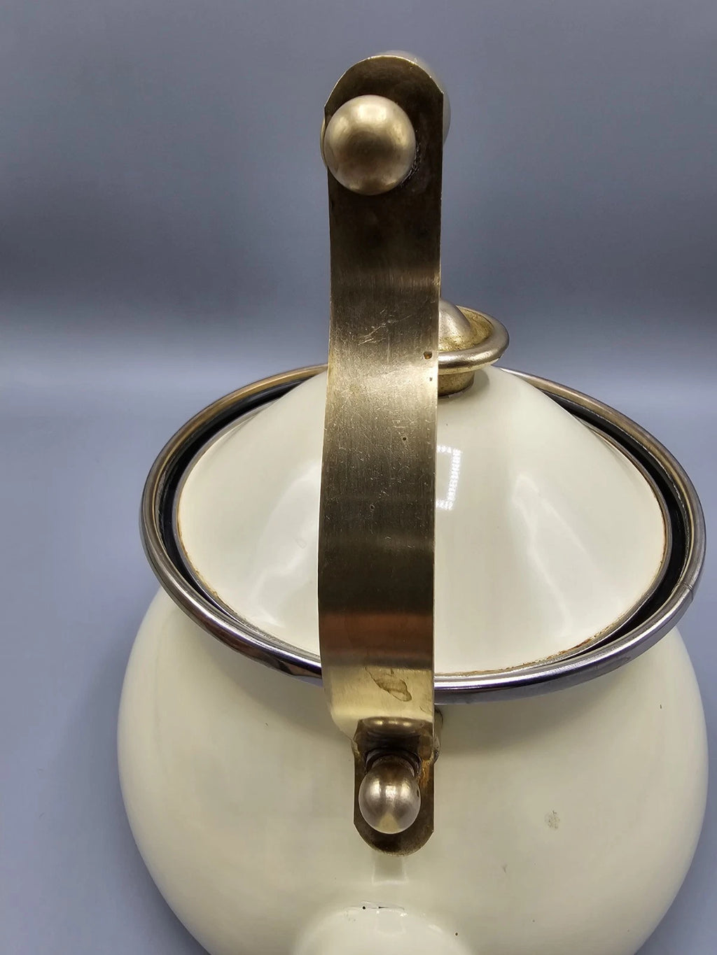 Vintage Cream Enamel Soft Gold Brass Tone Teapot Elegant Farmhouse Country | eBay