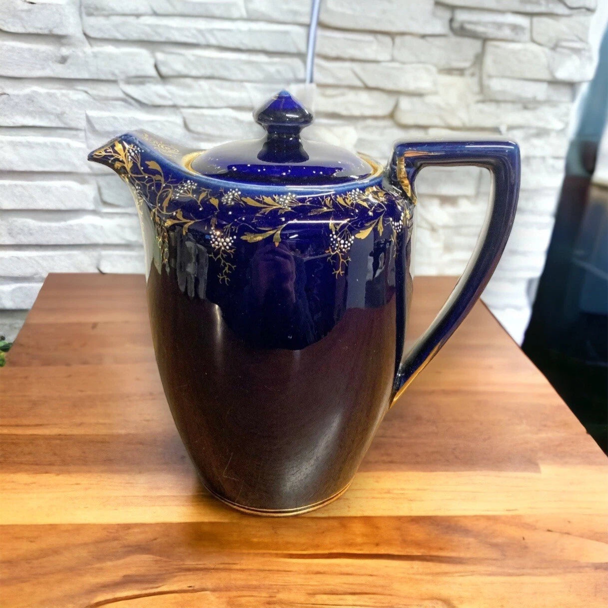 Antique Cobalt Blue and Gold Coffee Teapot with Enamel Painted Flowers | eBay