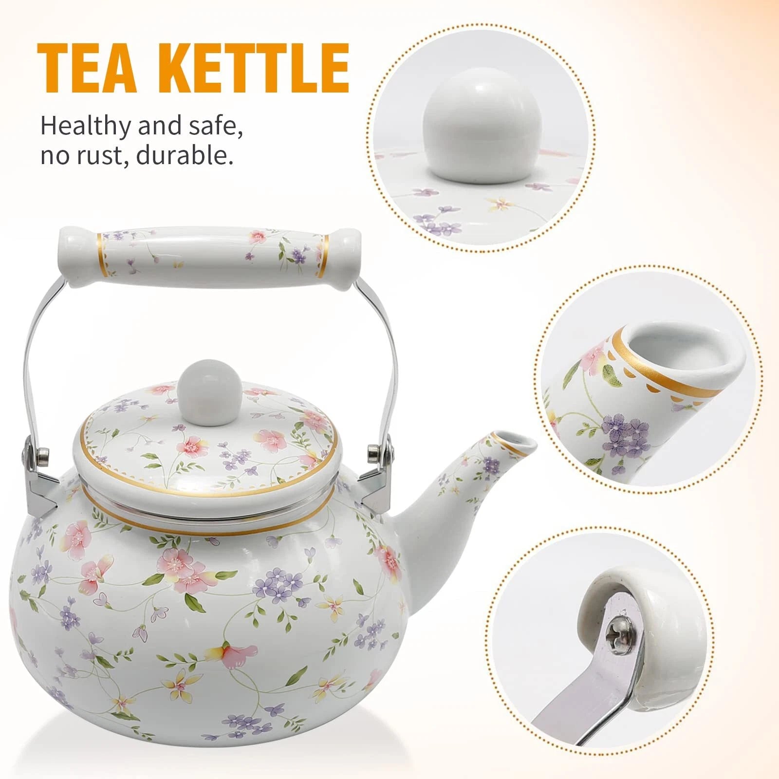 Saihisday Enamel Teakettle Floral Teapot for Stovetop 2.5L Large Green Floral... | eBay