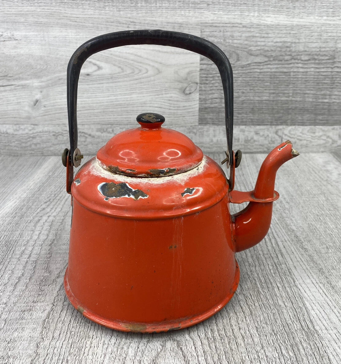 Vintage Dark Orange Enamel Tea pot Mid Century Black Enamel Handle | eBay