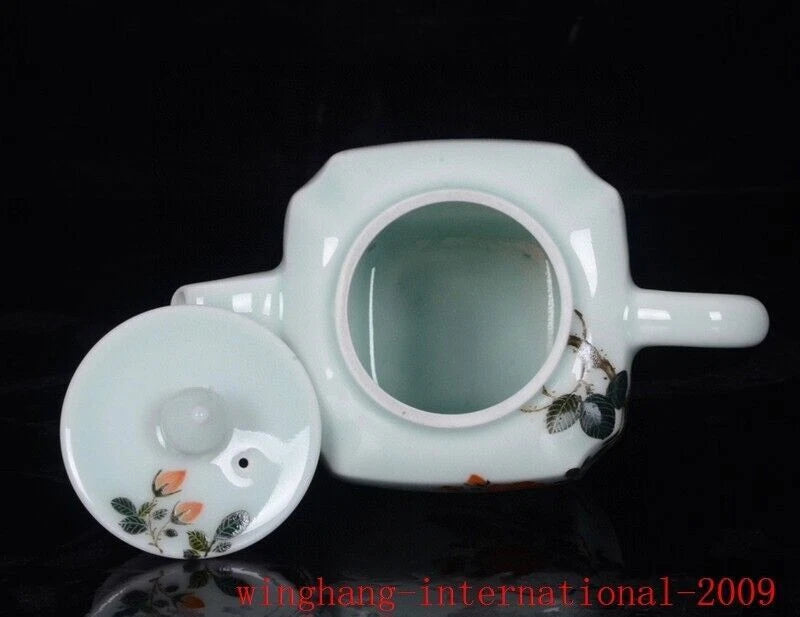 Qing Pea green glaze enamel color porcelain exquisite flowers bird grain Teapot | eBay