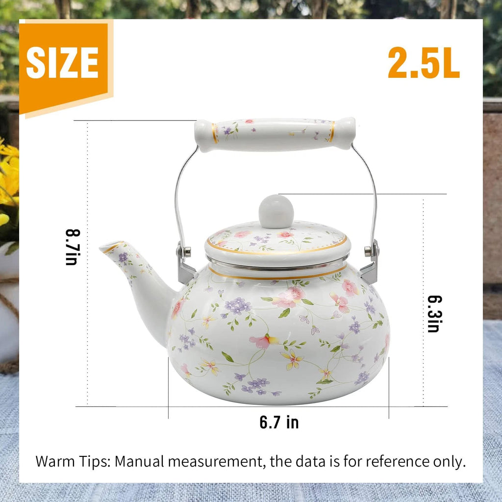 Saihisday Enamel Teakettle Floral Teapot for Stovetop 2.5L Large Green Floral... | eBay