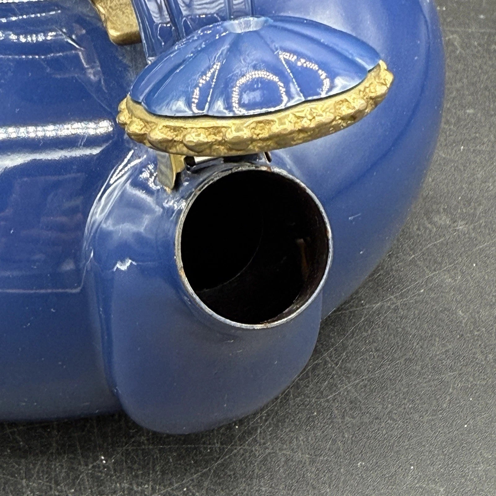 Vintage Ancona Blue Enamel Teapot Kettle with Brass Handle Accents 90s French | eBay