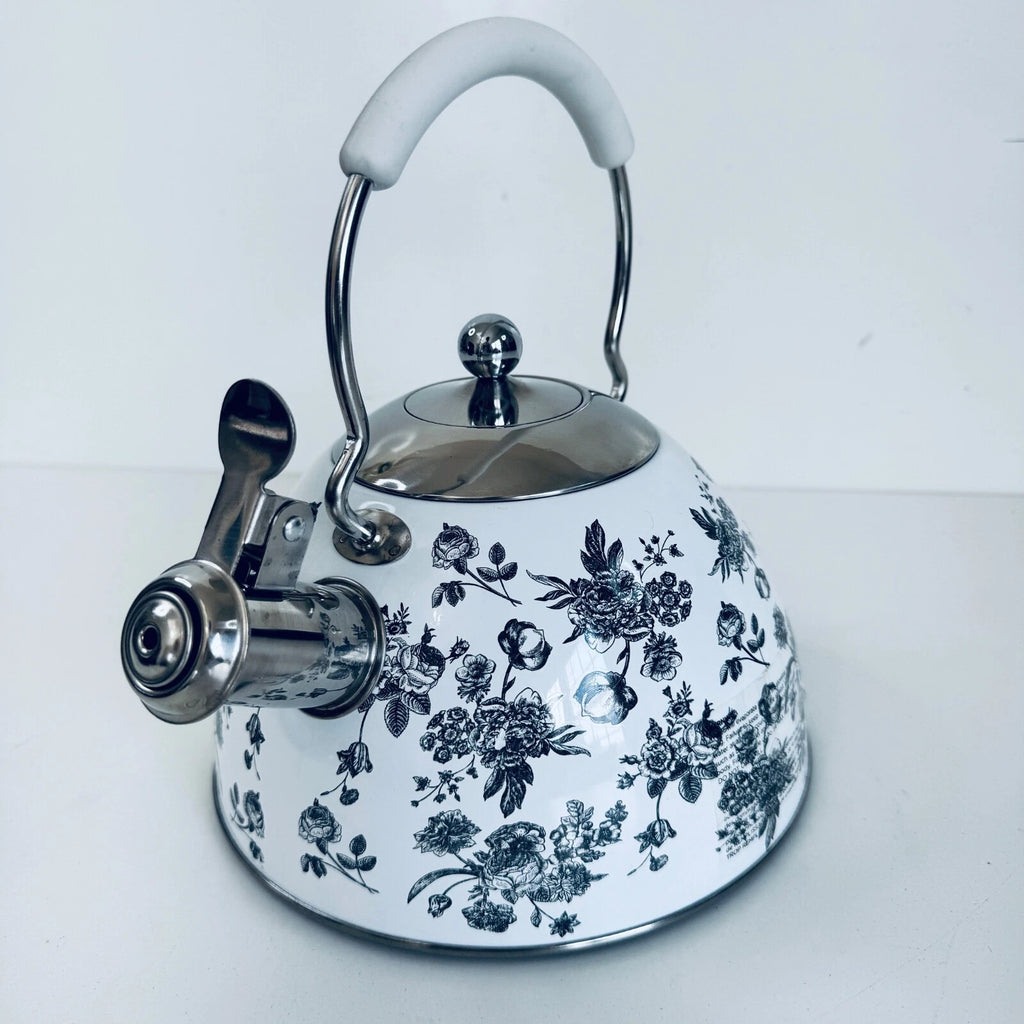 Premium Enameled Whistling Tea Kettle White Gray Floral MASTERCLASS Teapot | eBay
