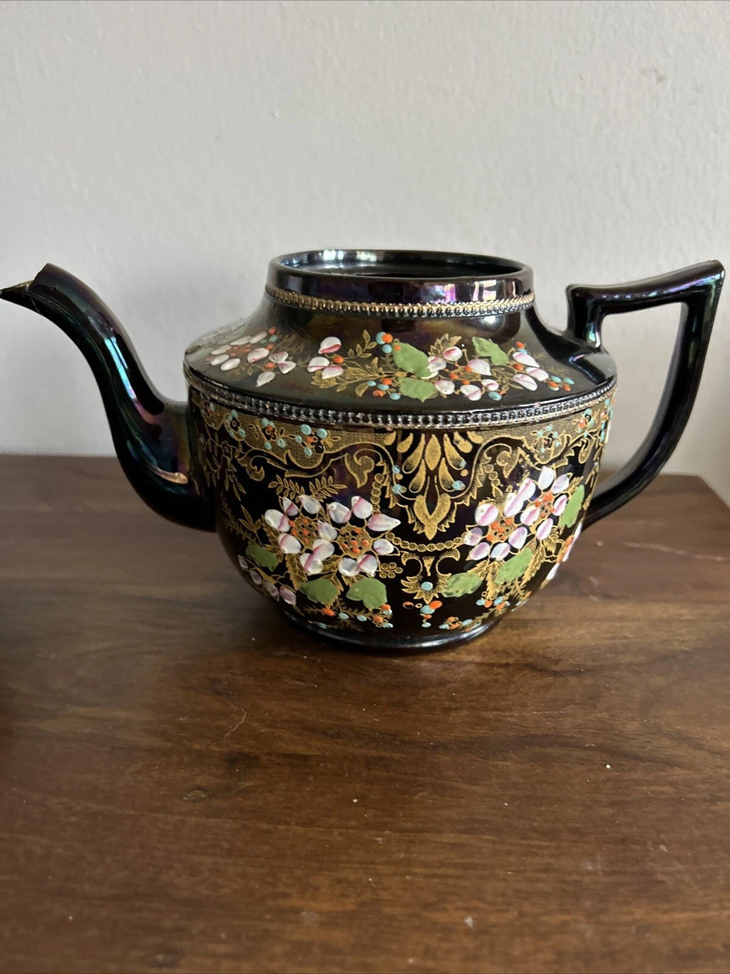 John Sadler Central Burslem England Teapot Black Enamel Floral NO LID No. 148 | eBay
