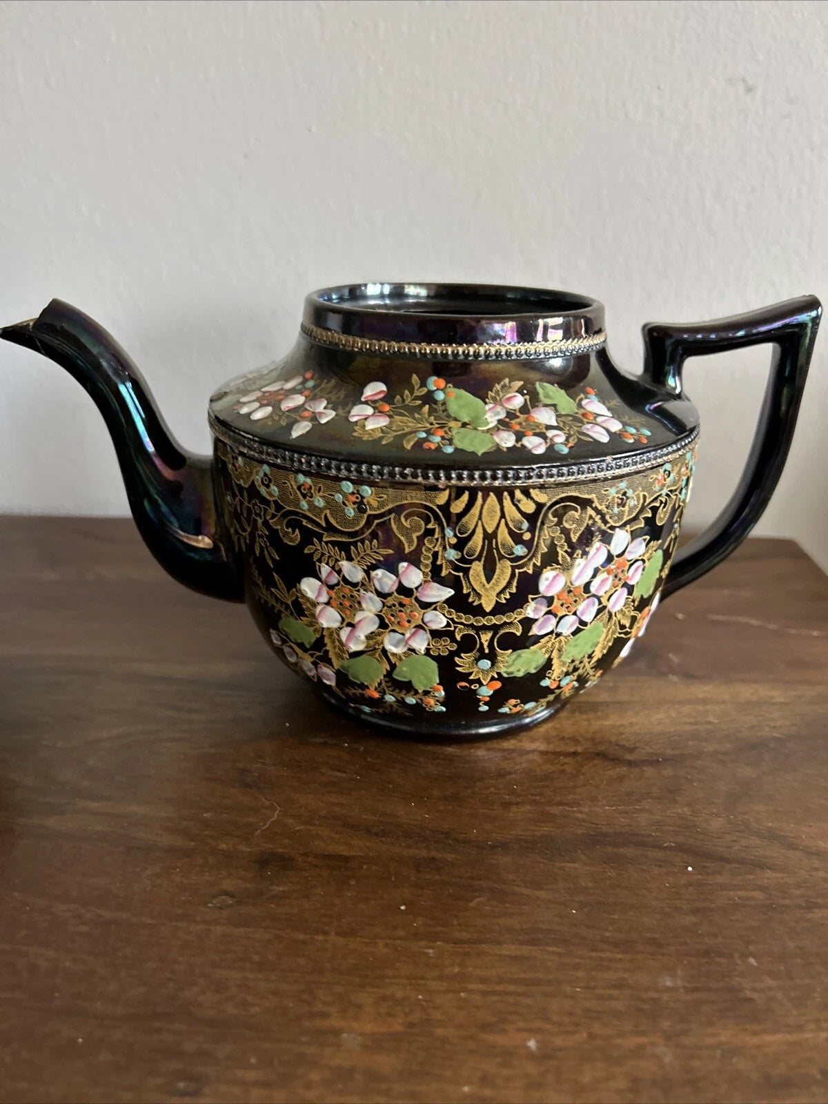 John Sadler Central Burslem England Teapot Black Enamel Floral NO LID No. 148 | eBay