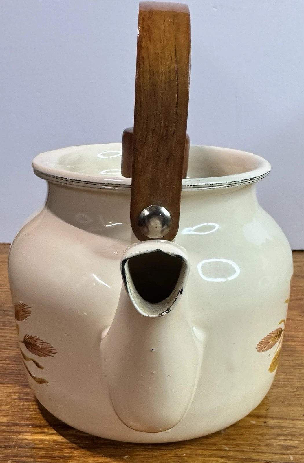 Vintage 80s Gailstyn-Sutton Enamelware Teapot Kettle Country Flower Wood Handle | eBay