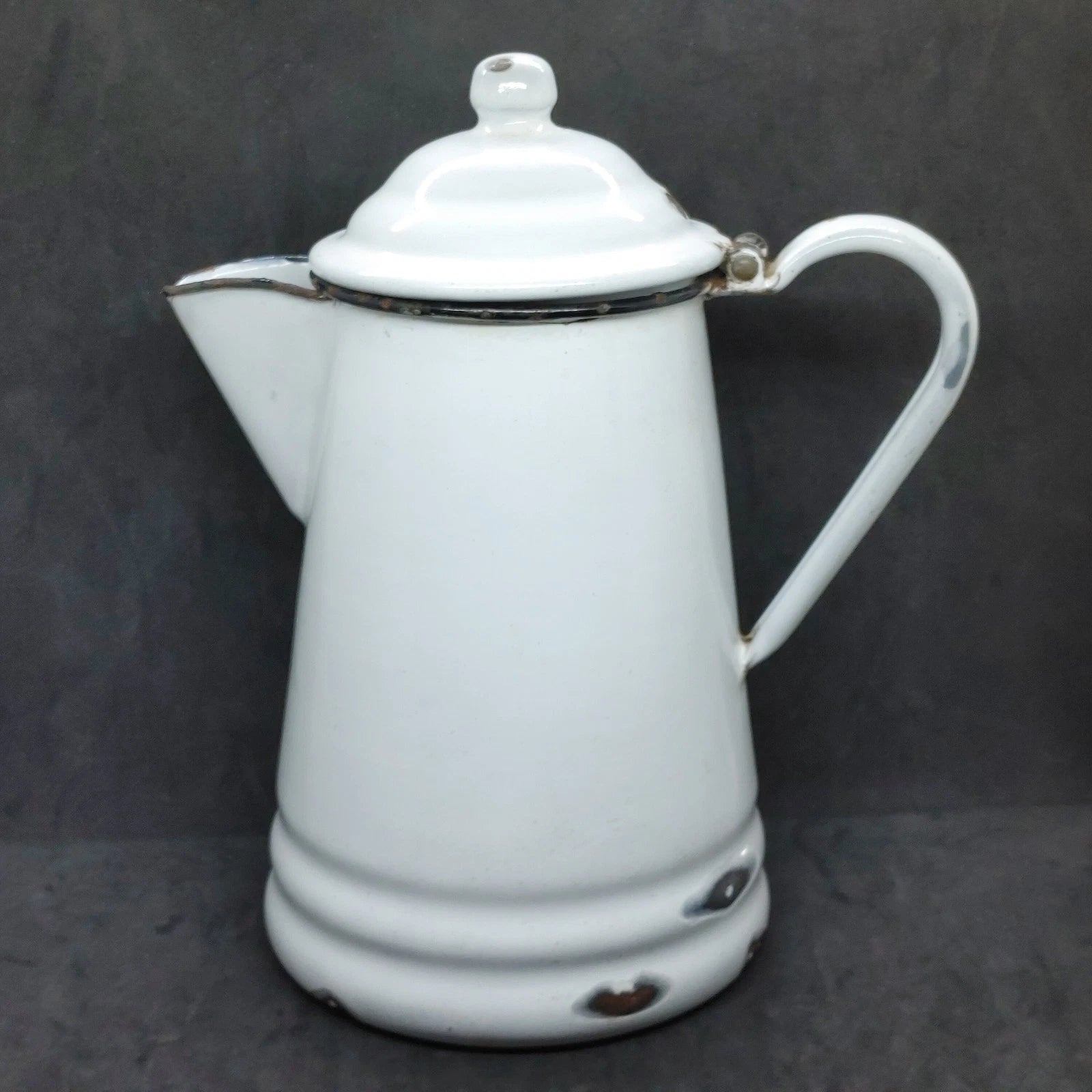Vtg Large White Enamelware Coffee Tea Pot Farmhouse Rustic Cottage Black Trim | eBay