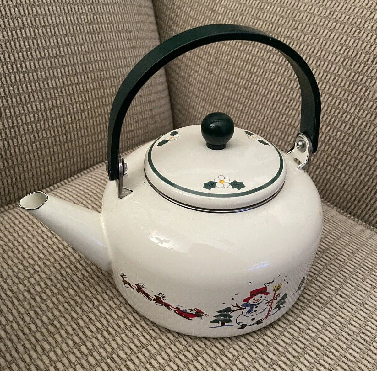 Pfaltzgraff Snow Village teapot boxed, porcelain enamel on steel, folding handle | eBay
