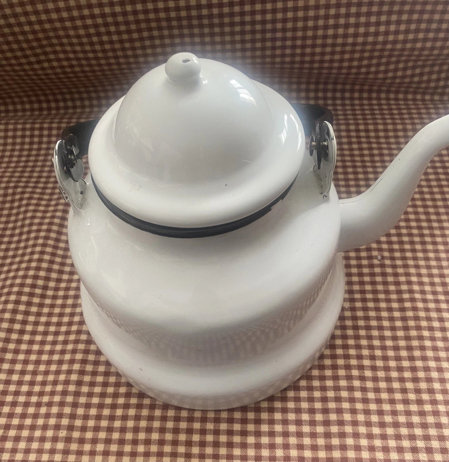 EMAILUL White w/black Enamel Gooseneck Farmhouse Teapot Kettle Made In Romania | eBay