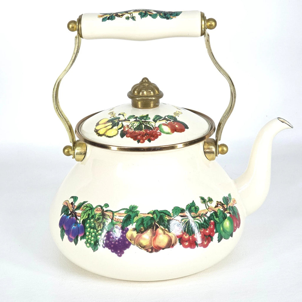 Vintage Metro Enamel Teapot Vitroceramic VHTF Fruit Handle Kitchen Collectible | eBay