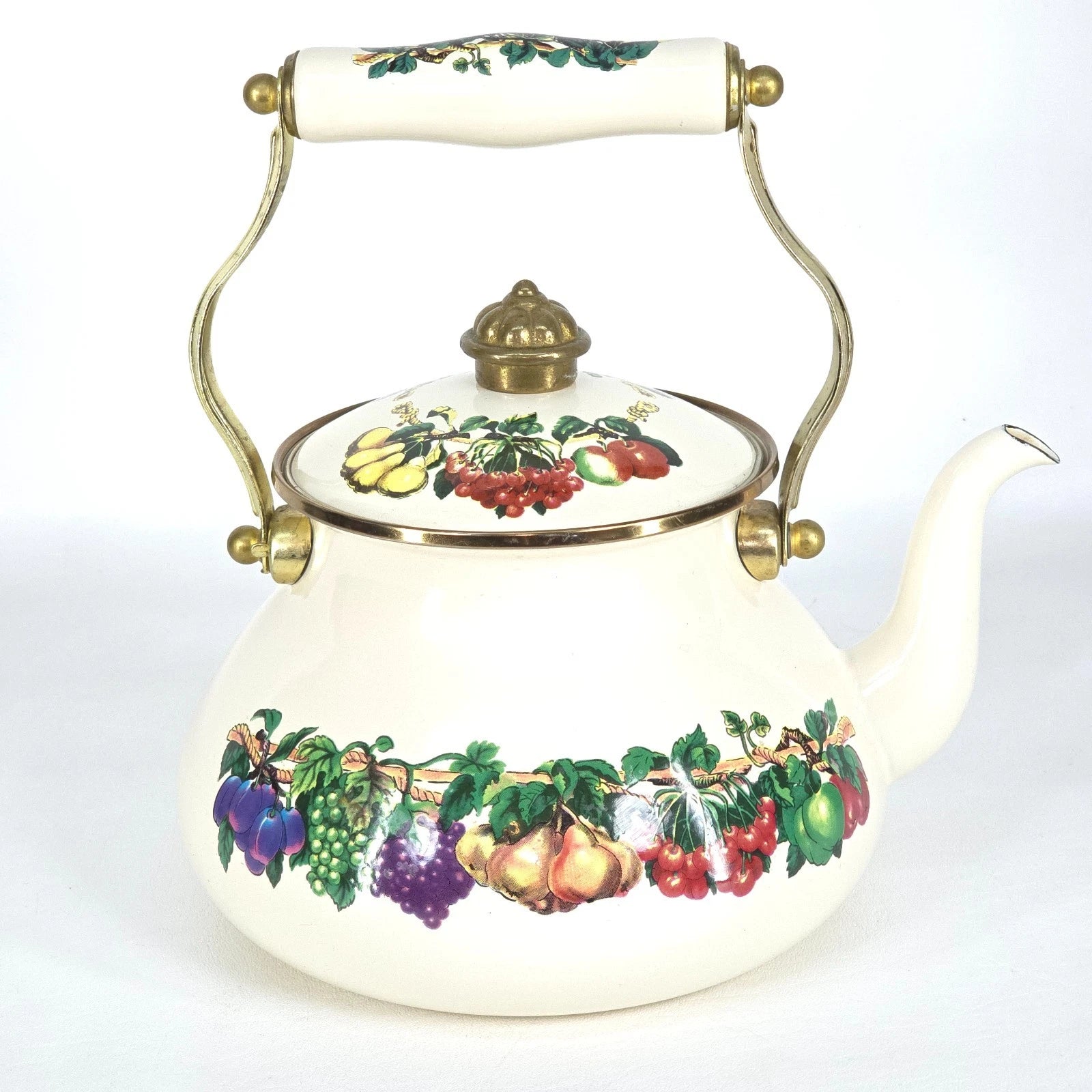 Vintage Metro Enamel Teapot Vitroceramic VHTF Fruit Handle Kitchen Collectible | eBay