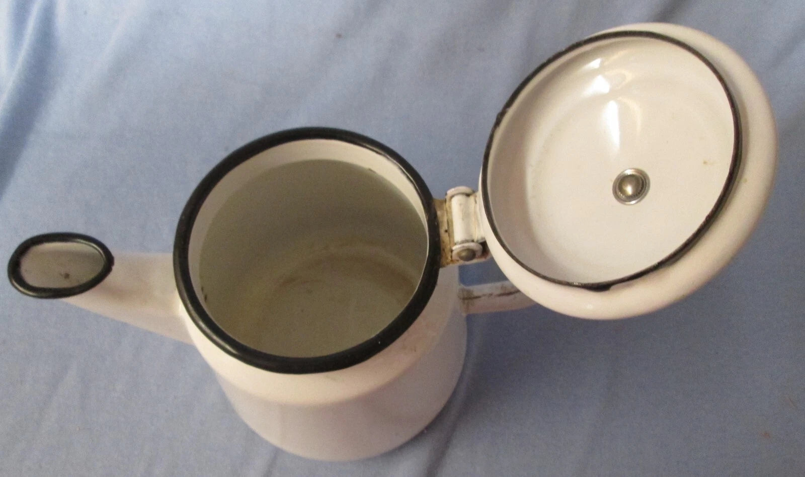 vintage white w/ black enamelware tea coffee pot cottagecore farmhouse county | eBay