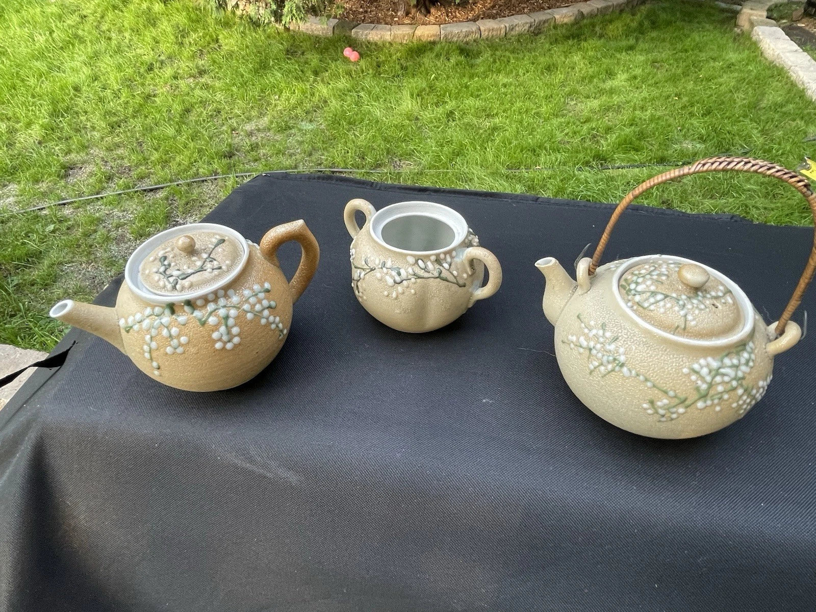 3 Pieces - Vintage Japanese Teapots Orange Peel Enamel Chinoiserie | eBay