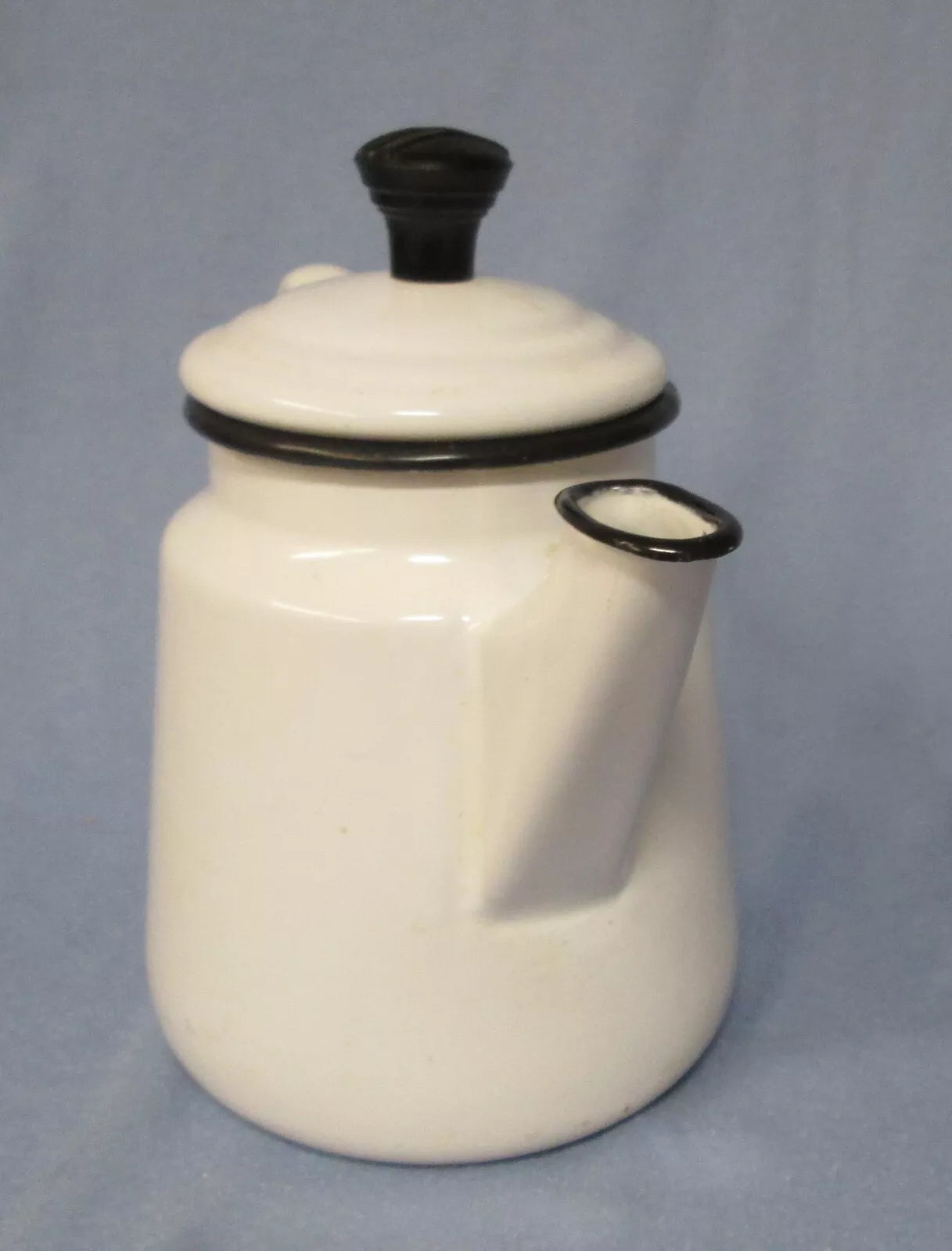 vintage white w/ black enamelware tea coffee pot cottagecore farmhouse county | eBay