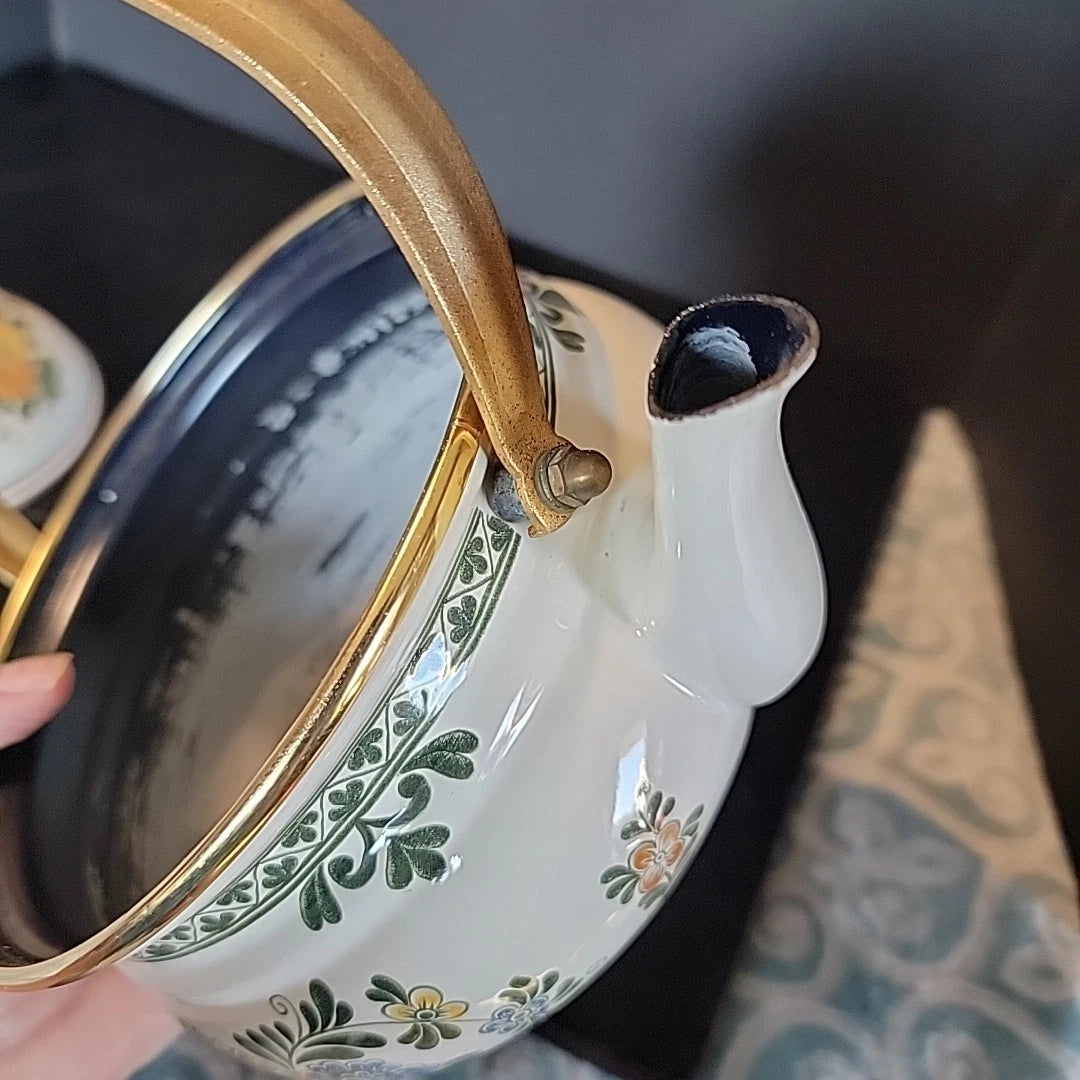 Floral Flowers enamel ware Cottage Grandma Core Asta Teapot Country Orange Blue | eBay
