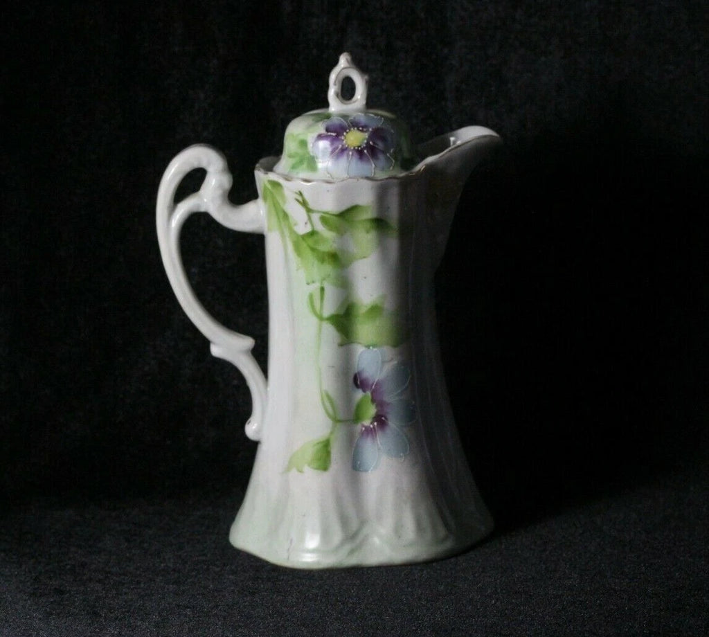 Antique Blue Purple & Green Floral Enamel Porcelain Chocolate Pot ~ Signed Japan | eBay