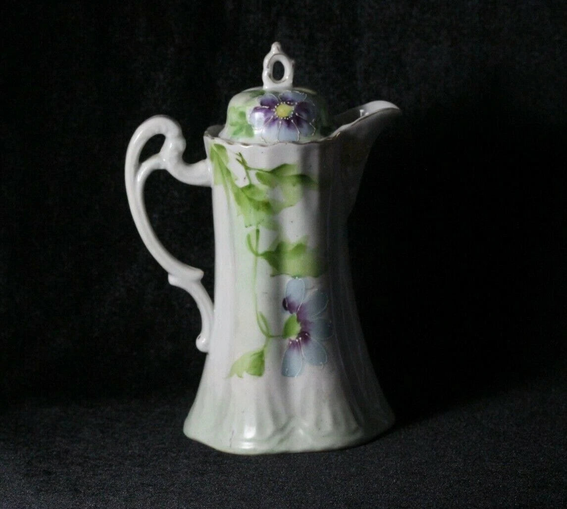 Antique Blue Purple & Green Floral Enamel Porcelain Chocolate Pot ~ Signed Japan | eBay