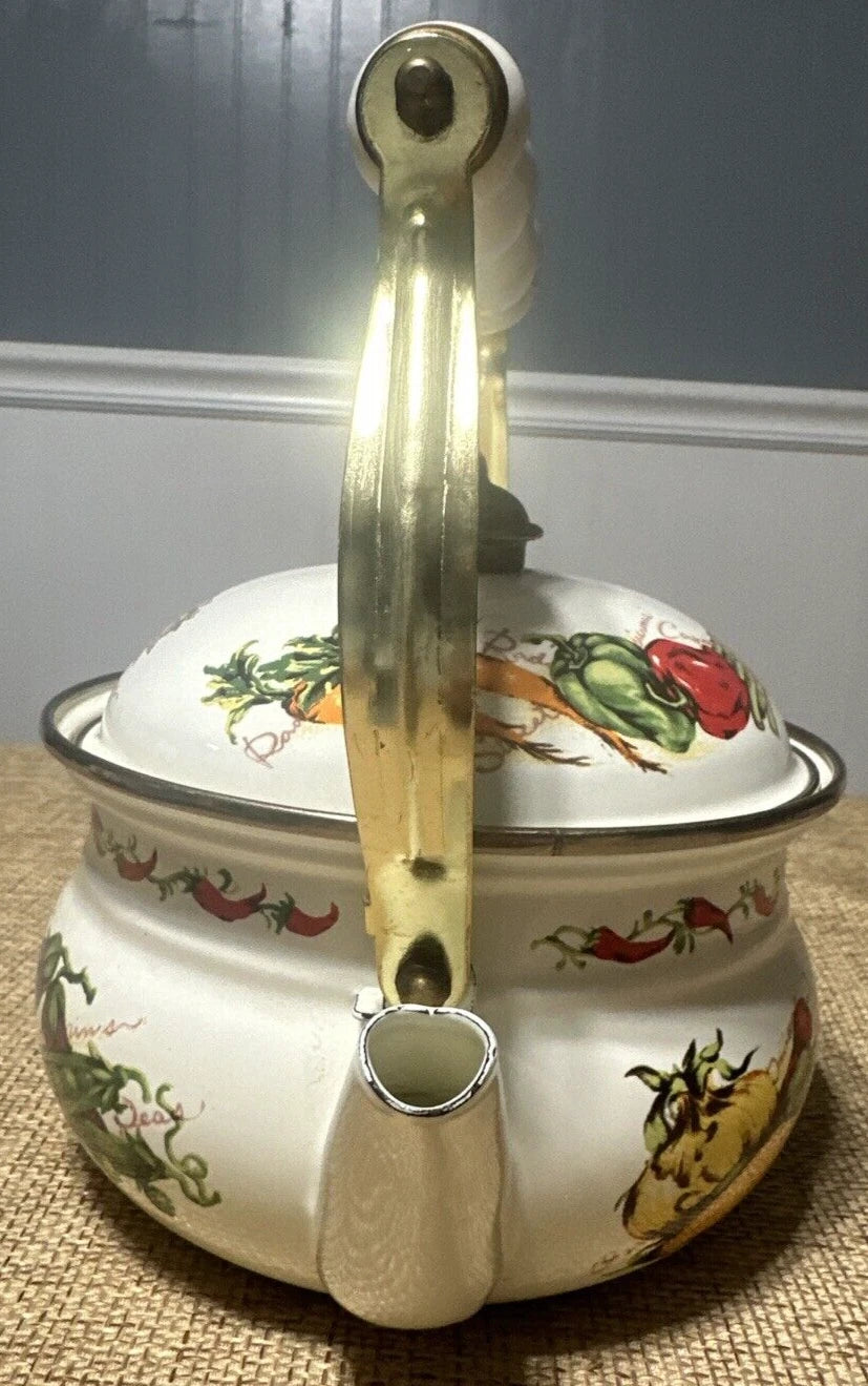 Vintage Enamel Teapot Kettle Vegetables EUC | eBay