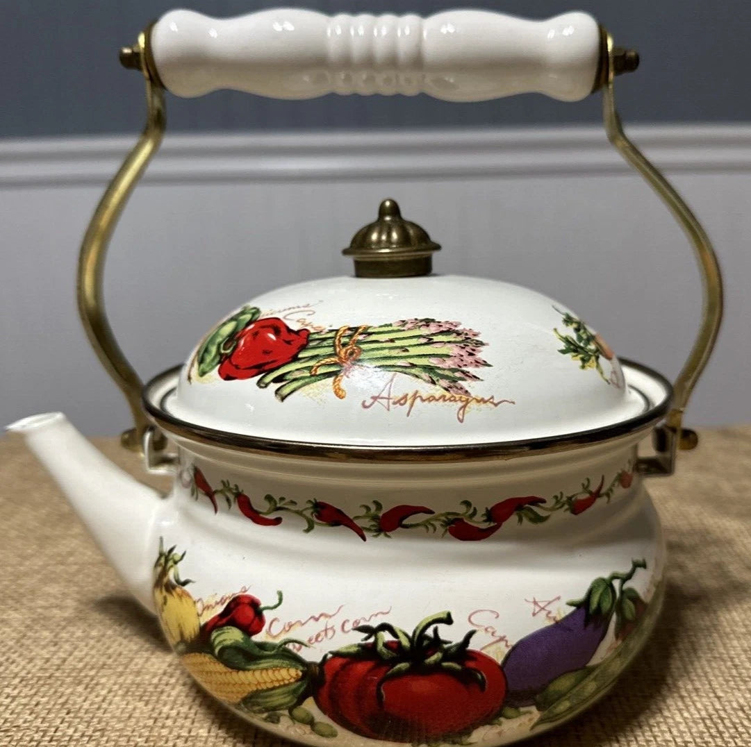 Vintage Enamel Teapot Kettle Vegetables EUC | eBay
