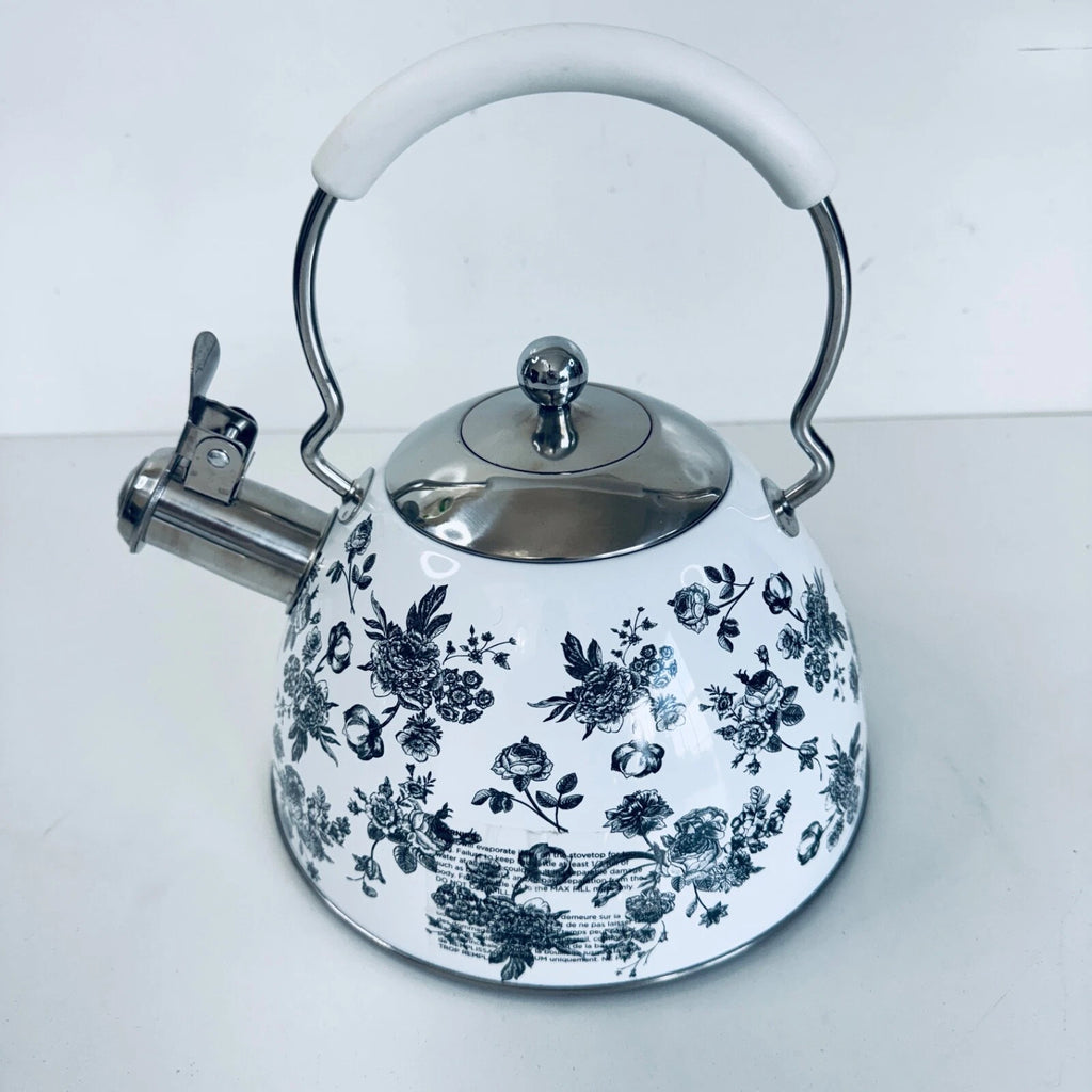 Premium Enameled Whistling Tea Kettle White Gray Floral MASTERCLASS Teapot | eBay