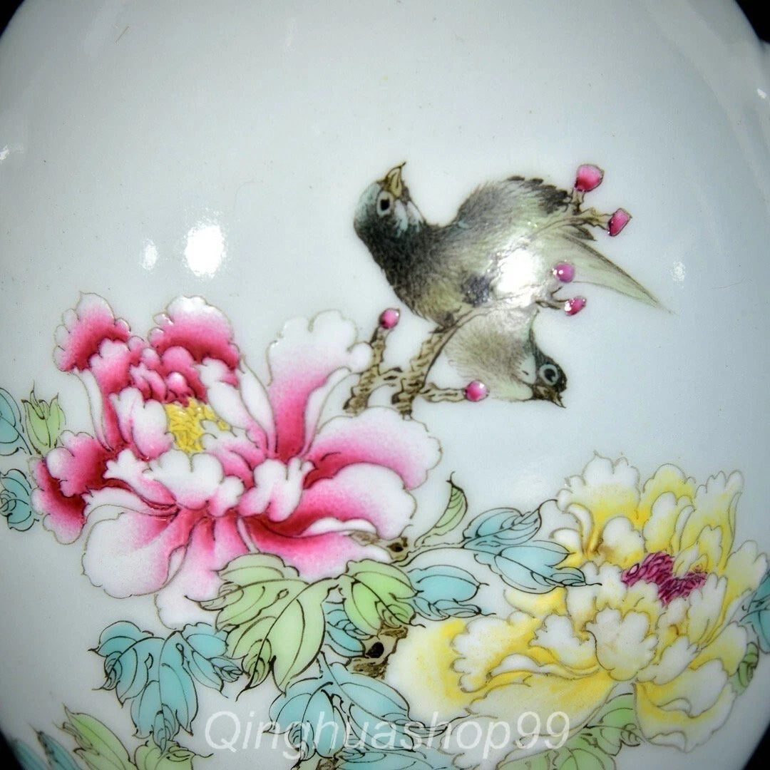 7.4" Old Chinese Marked Enamel Porcelain Flower Birds Words Pattern Tea Pot | eBay