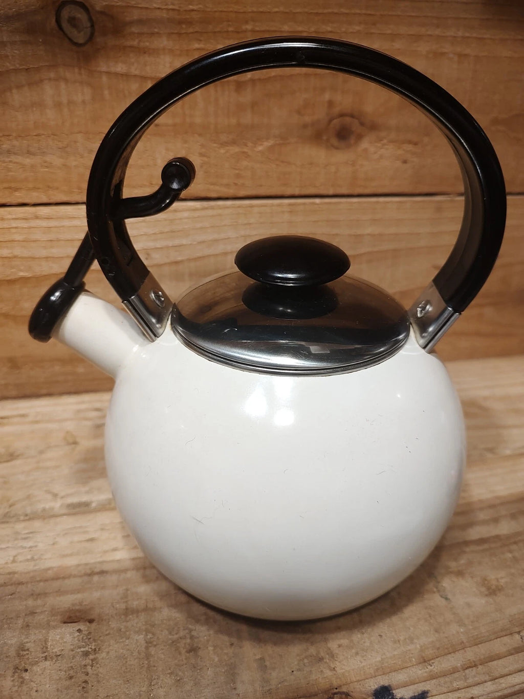 Enamel Teapot Kettle, Beige Black Handle Silver Lid | eBay