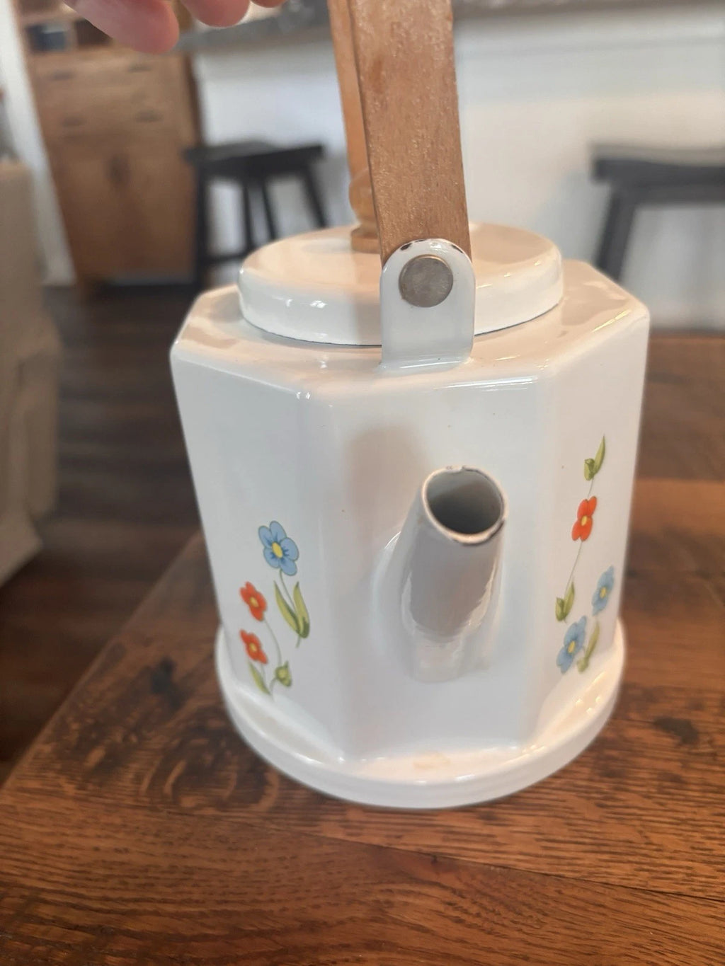 Vintage Tea Kettle Kamenstein White Enamel Bohemian Floral Tea Pot Japan Retro | eBay