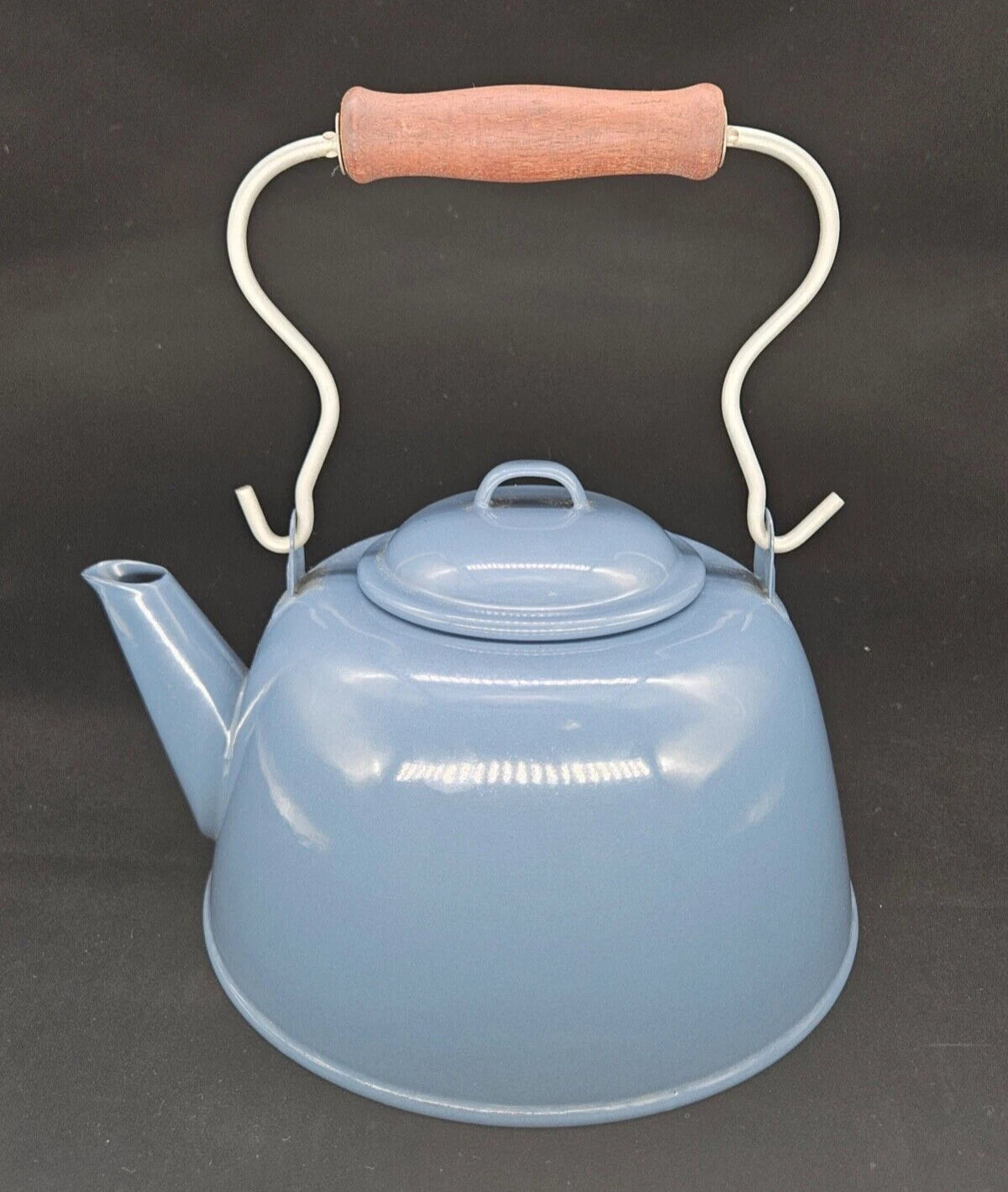VTG Blue Enamel Teapot Kettle w/Wood Handle Kitchen Home Decor Simple Country | eBay