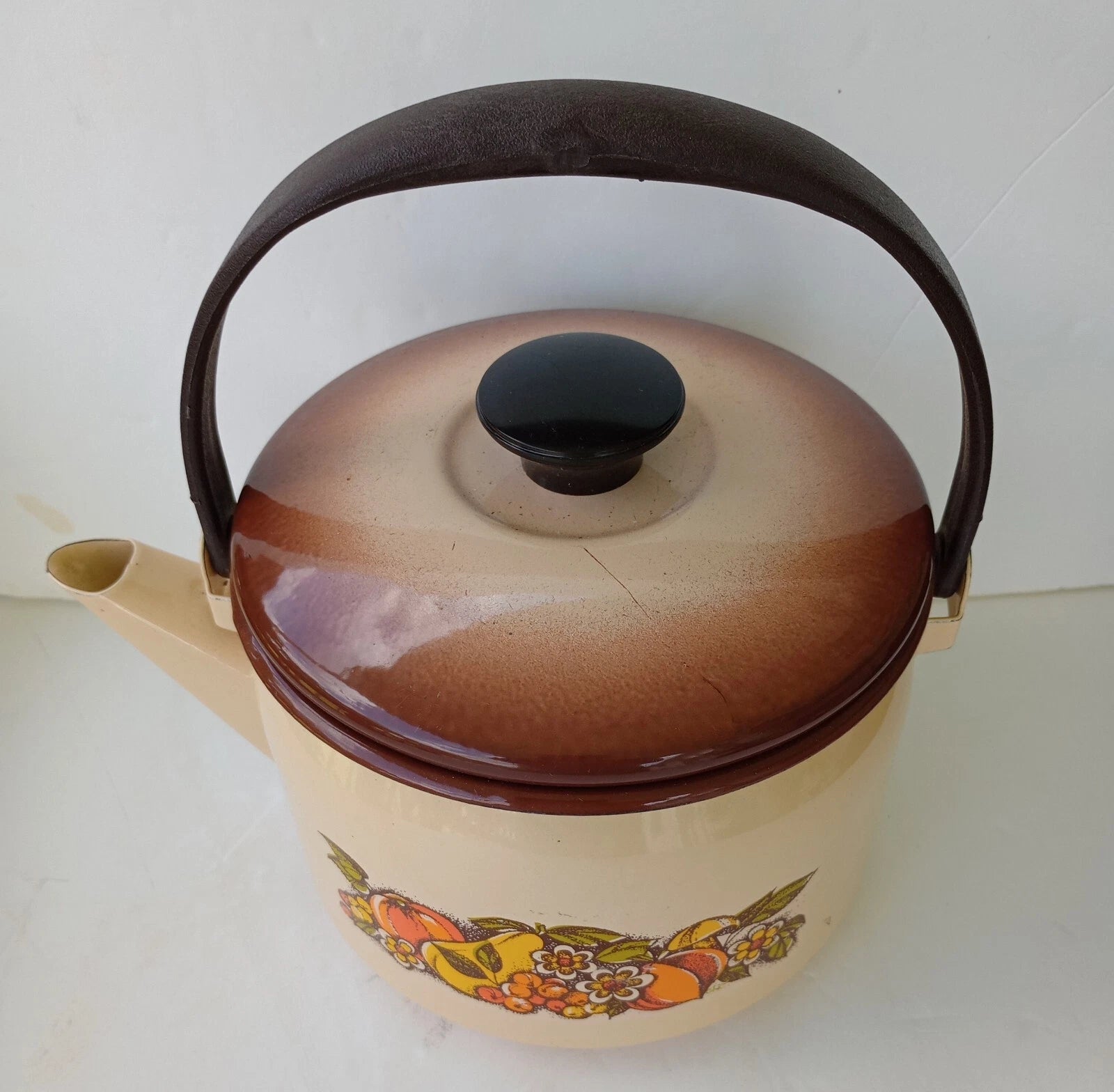 Vintage Enamel Tea Pot Fruits Mushroom Handle Retro 1970s New Condition | eBay