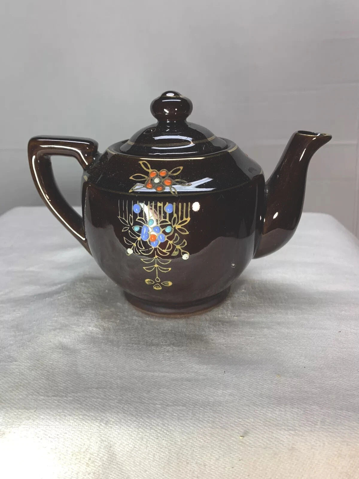 Vintage Japanese Redware Teapot Brown Enamel Hand Painted Art Deco | eBay