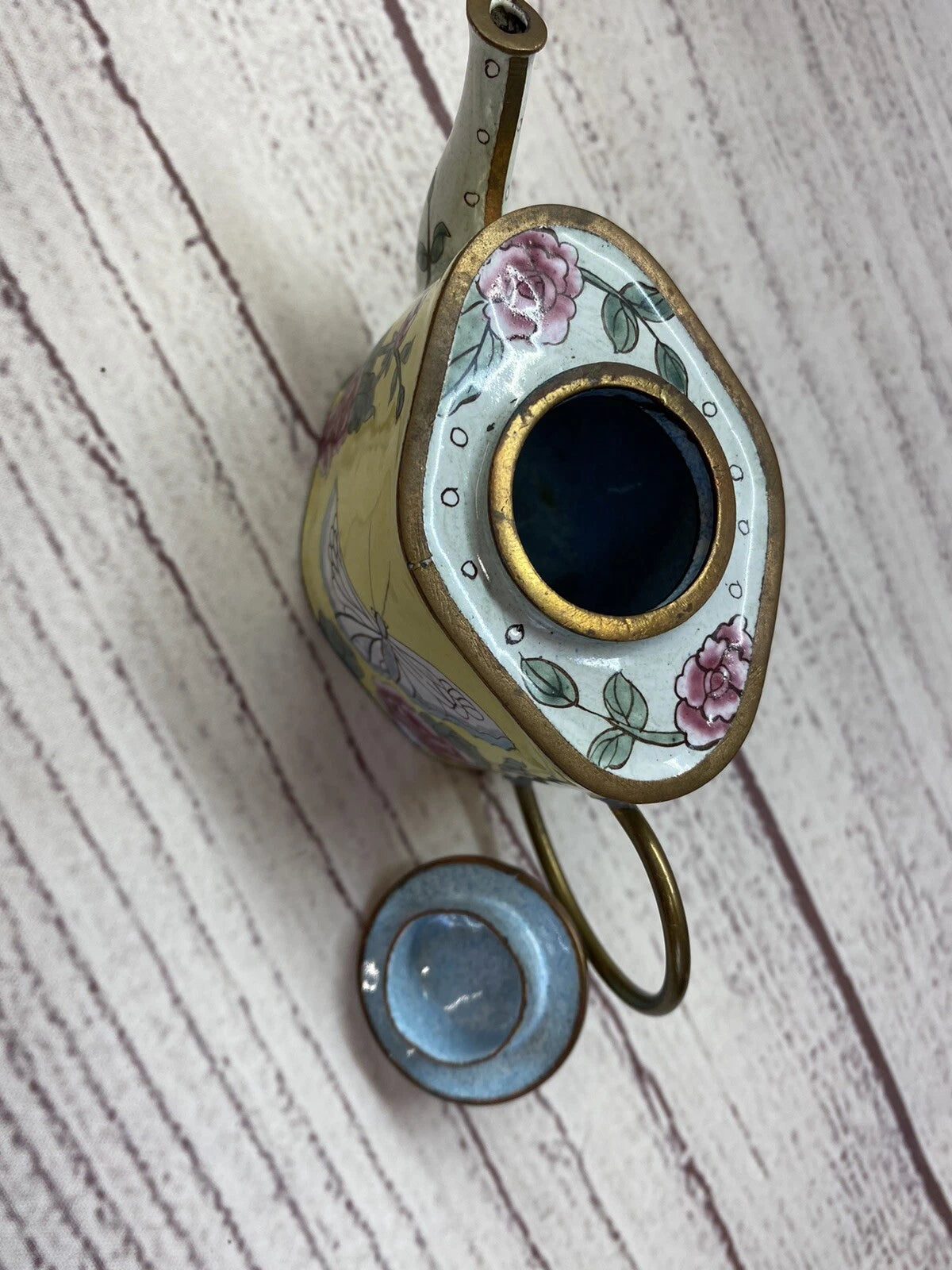 Miniature Enamel Handpainted Teapot - Floral with Butterflies - Unknown Artist | eBay