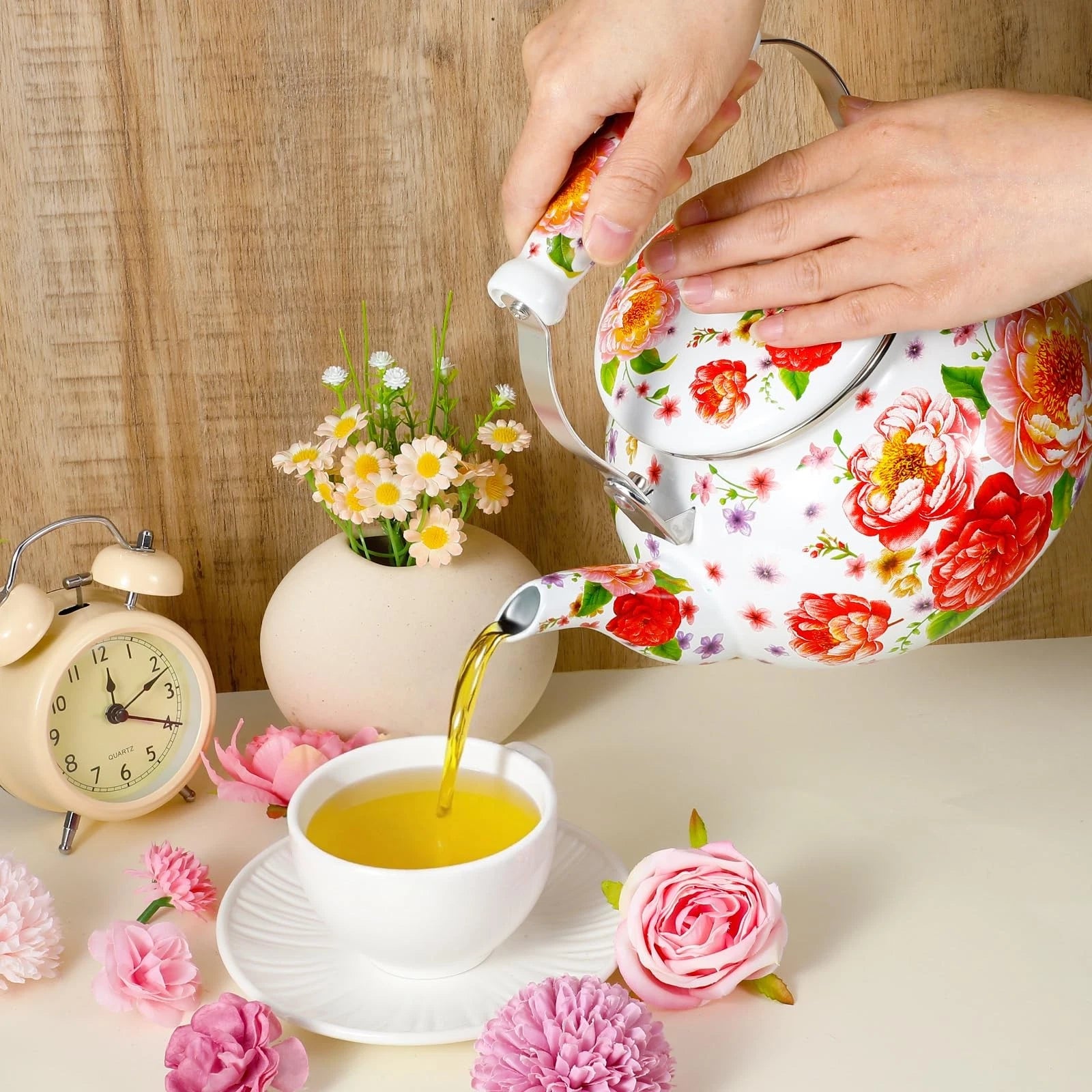 2.6 Quart Floral Enamel Tea Kettle, Vintage Enameled Teapot Stovetop, Enamel ... | eBay