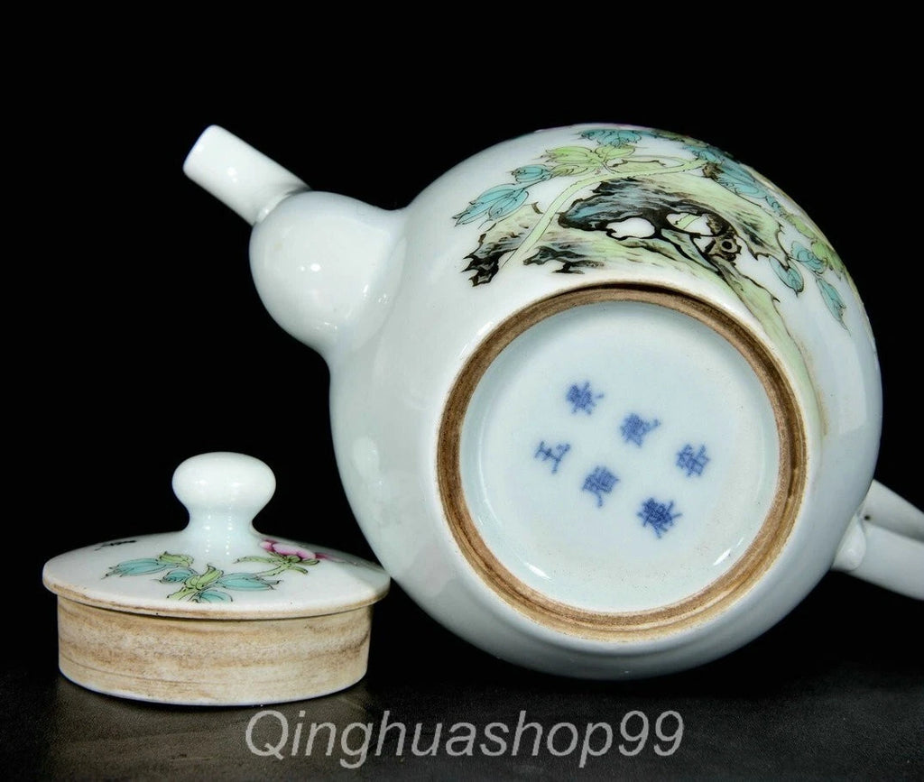 7.4" Old Chinese Marked Enamel Porcelain Flower Birds Words Pattern Tea Pot | eBay