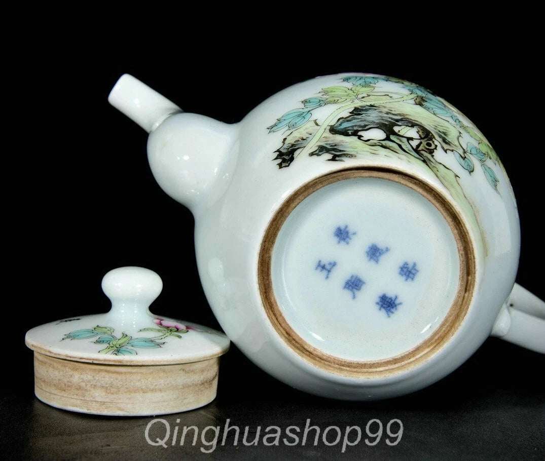 7.4" Old Chinese Marked Enamel Porcelain Flower Birds Words Pattern Tea Pot | eBay