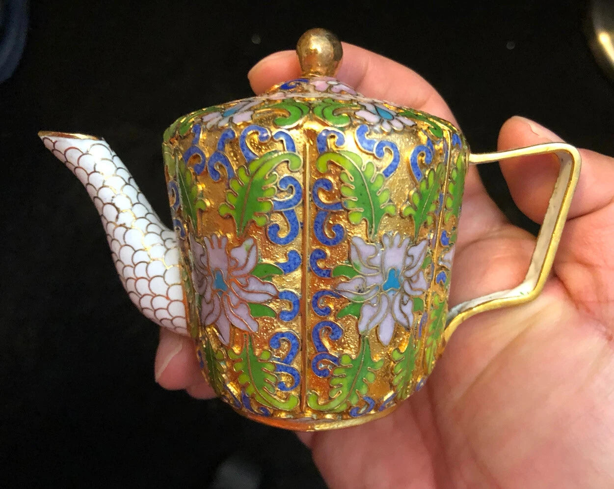 Vintage Cloisonne Enamel and Bronze Floral Teapot White Tip, White Top | eBay