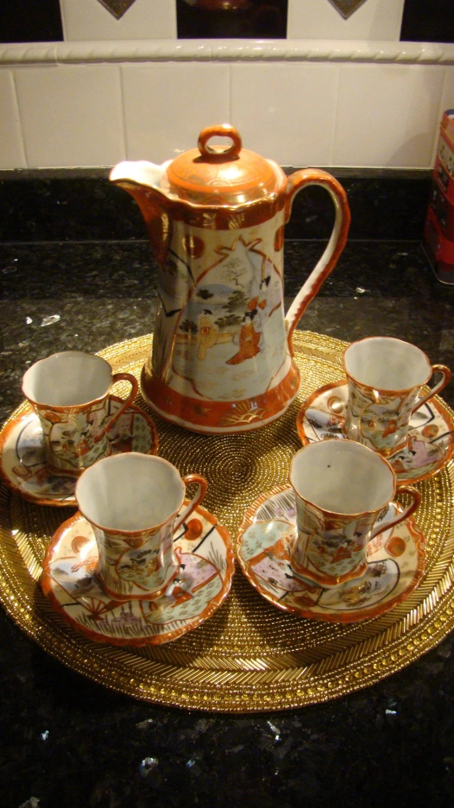 Nippon Japanese Porcelain Chocolate Pot Coffee Teapot Geisha Enamel Red Set of 4 | eBay