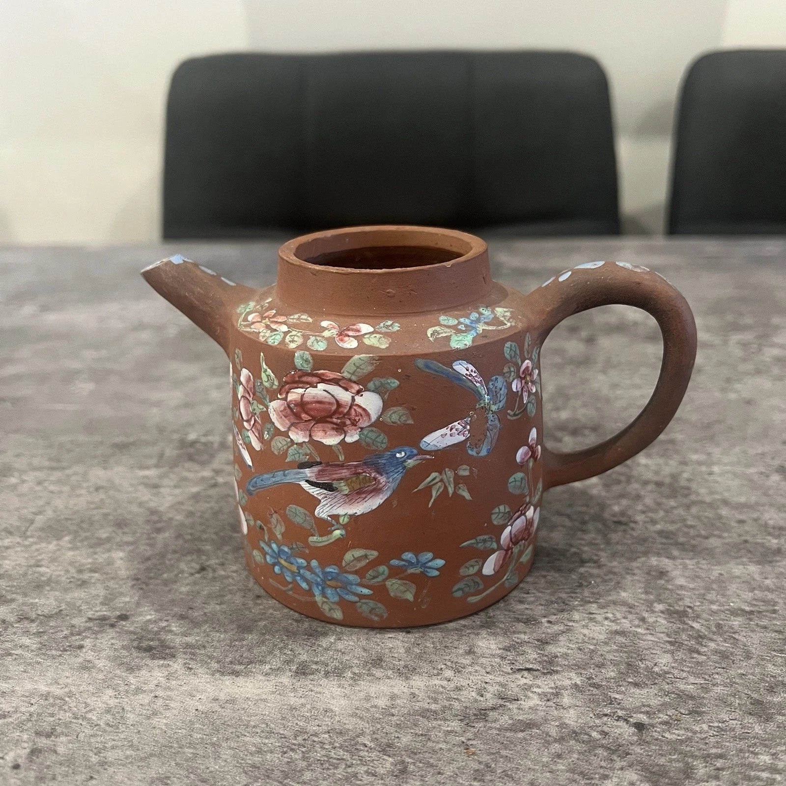 Chinese Yixing Zisha Redware Teapot Hand Enamelled Birds Flowers Antique | eBay