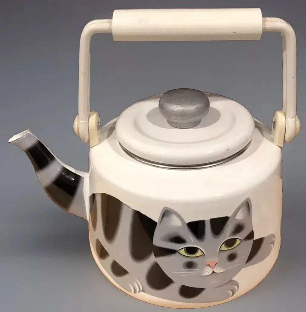 Cat Teapot Enamel Martin Leman Tea Kettle Signed | eBay