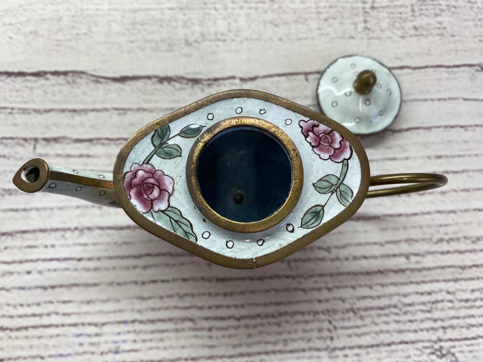 Miniature Enamel Handpainted Teapot - Floral with Butterflies - Unknown Artist | eBay