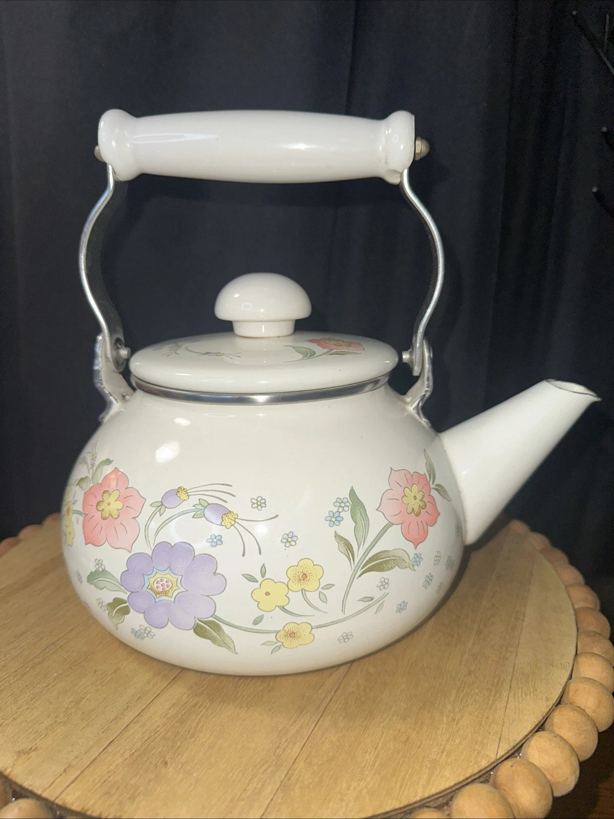 Vintage "Temptation" Gailstyn-Sutton White Enamel Floral Patern Tea Pot Kettle | eBay