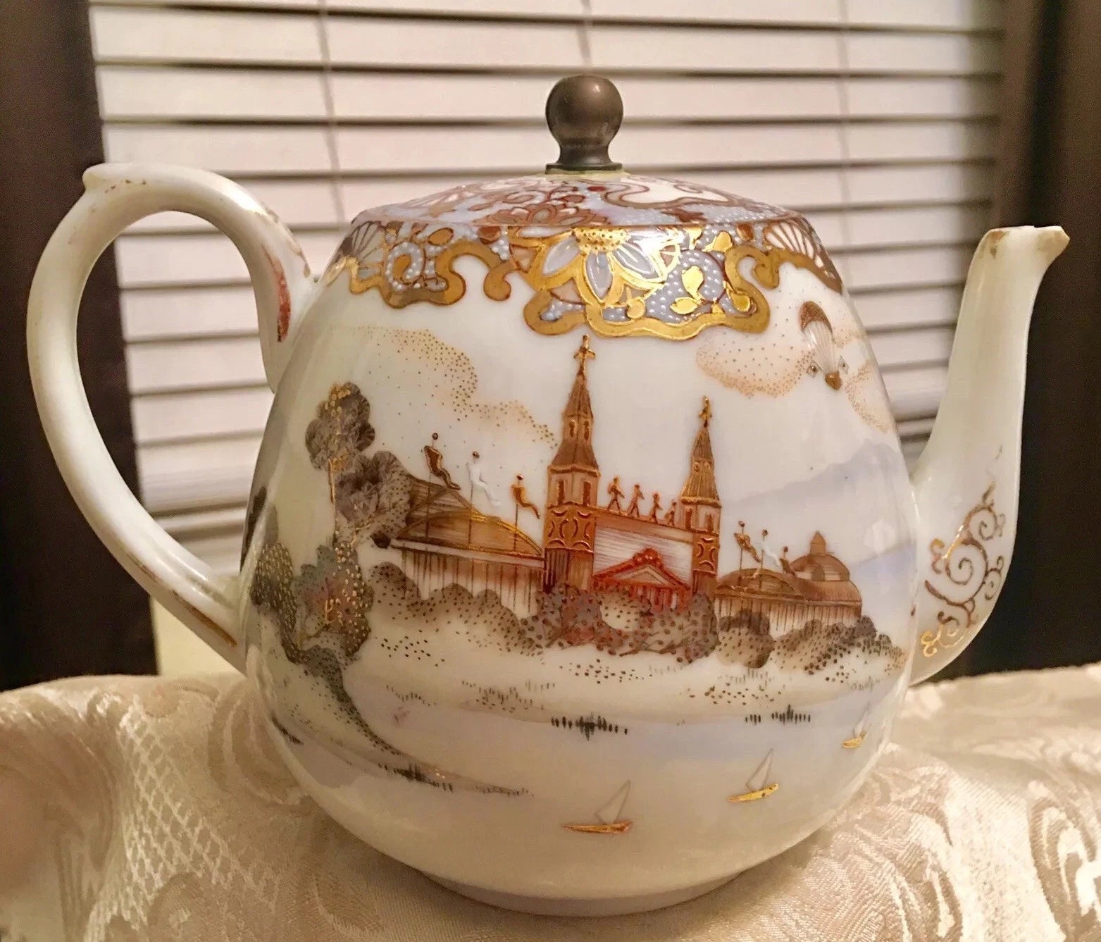 Beautiful Chinese Emperor Palace Landscape Dynasty Scene Porcelain Enamel Teapot | eBay