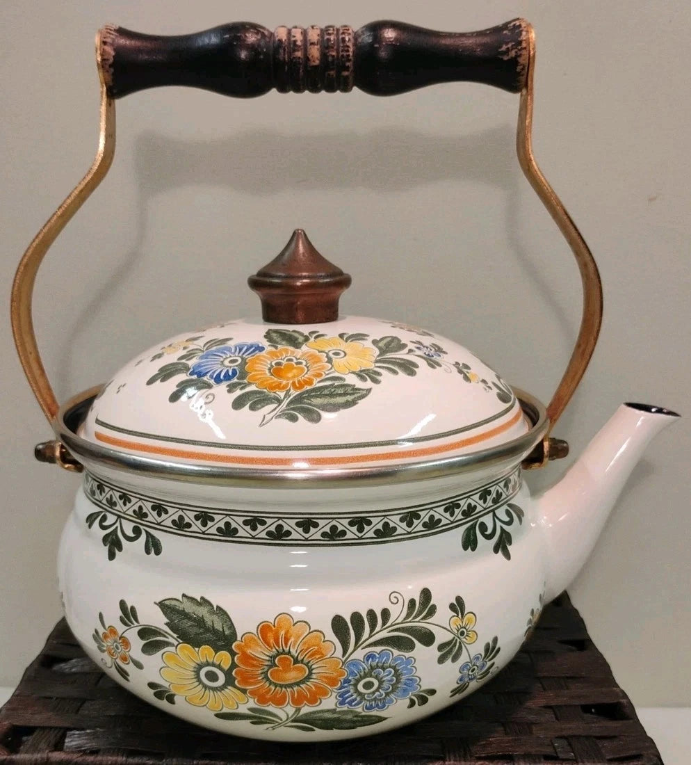 ASTA White Floral Enamelware Old Amsterdam 8.5” Dutch Oven & Teapot PRISTINE!!! | eBay