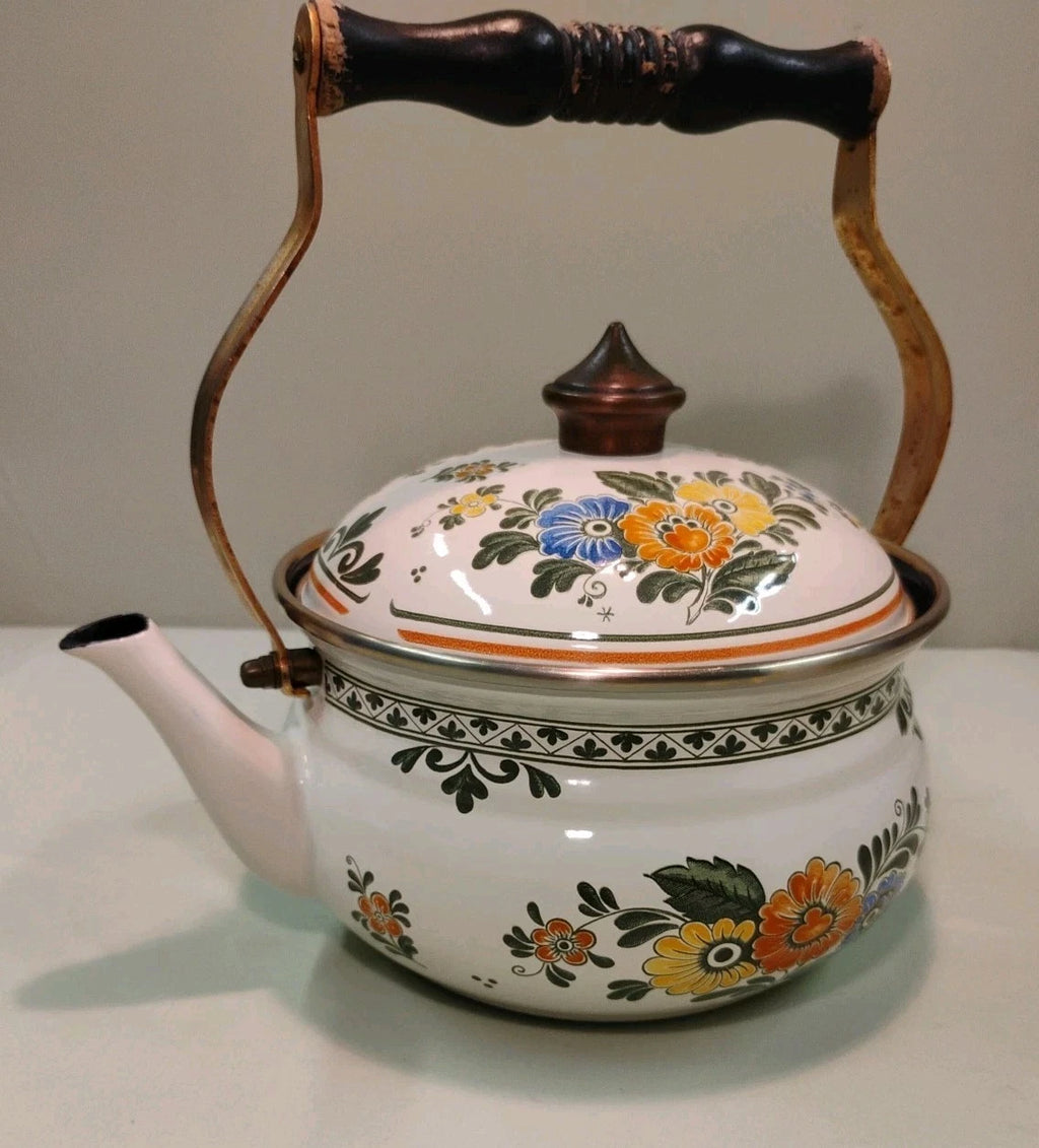 ASTA White Floral Enamelware Old Amsterdam 8.5” Dutch Oven & Teapot PRISTINE!!! | eBay