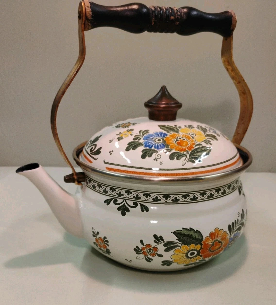 ASTA White Floral Enamelware Old Amsterdam 8.5” Dutch Oven & Teapot PRISTINE!!! | eBay