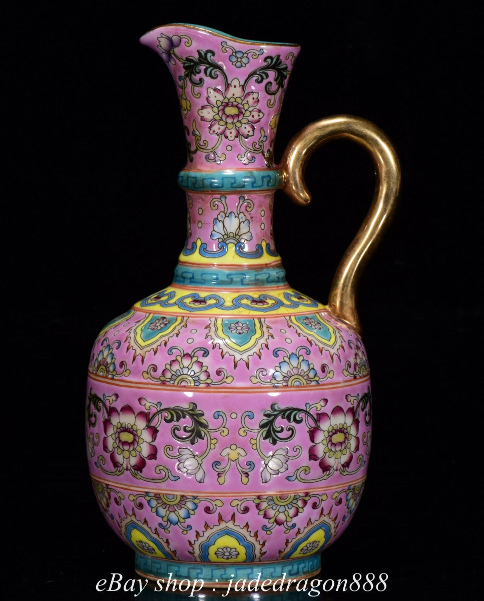 8" Yongzheng Marked Enamel Porcelain Gilt Flower Leaf Pattern Wine Tea Pot | eBay