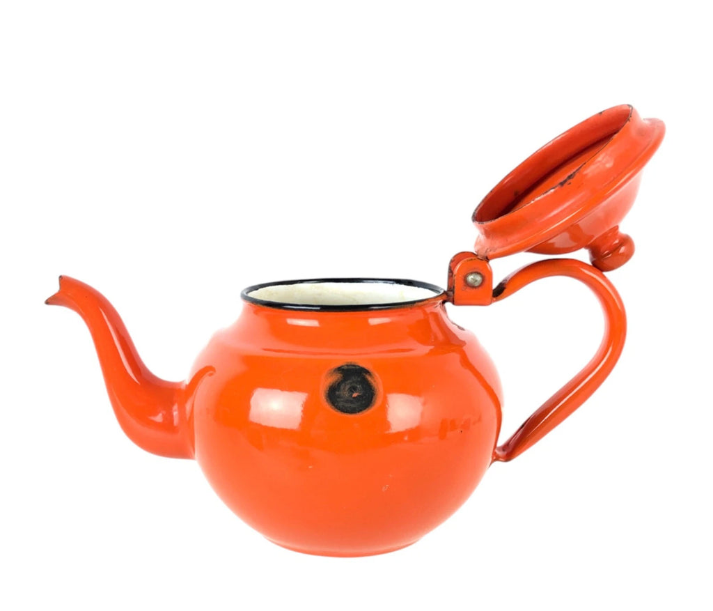 Small Vintage Orange Enamelware Teapot Made in Yugoslavia | eBay