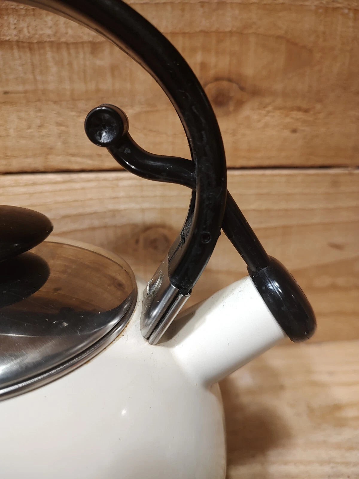 Enamel Teapot Kettle, Beige Black Handle Silver Lid | eBay